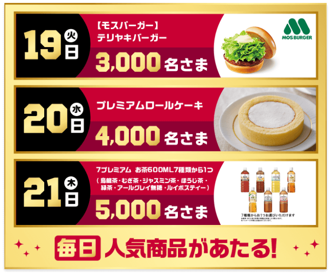 毎日人気商品があたる!